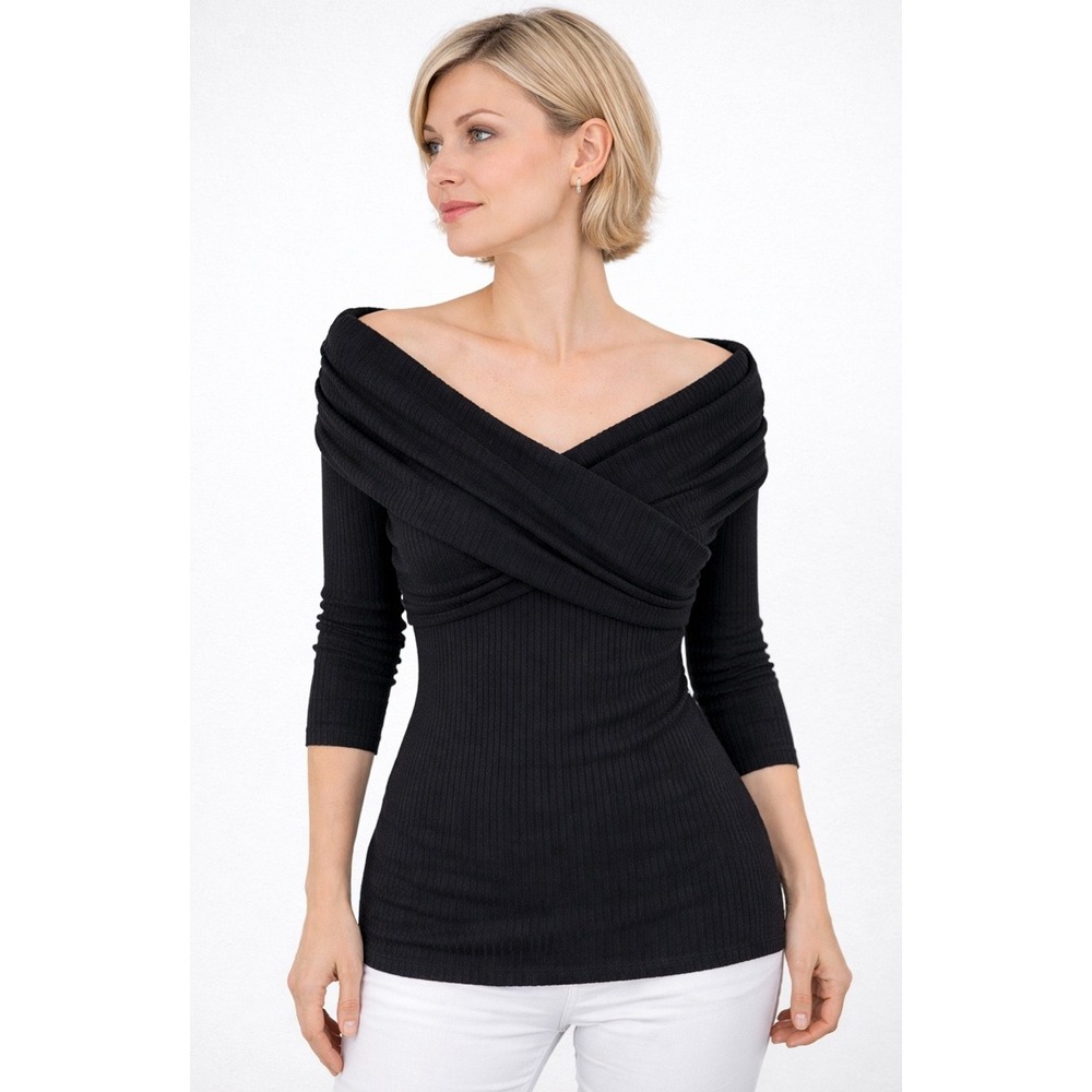 n:Philanthropy Women's NEW Thea Sweater Top Black SZ S Criss-Cross Layered Front